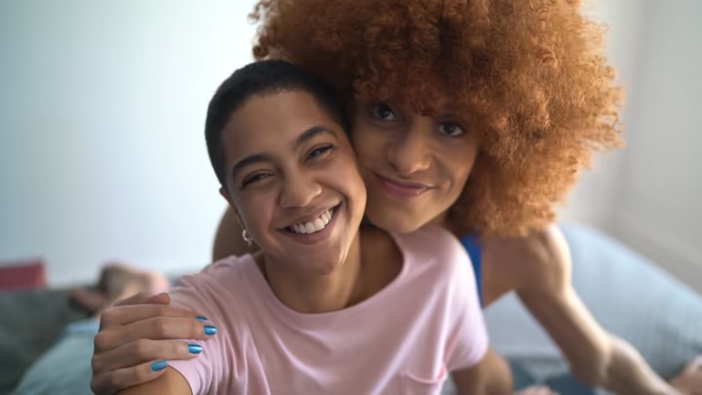 Joyful couple embracing